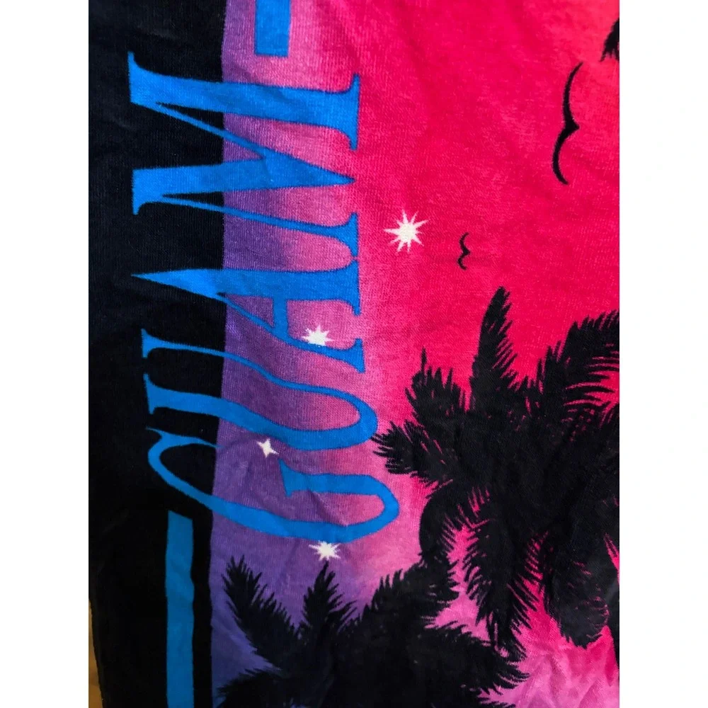 Vintage Guam Saipan Tropical Sunset Beach Towel Pink Purple 100% Cotton Boat Par